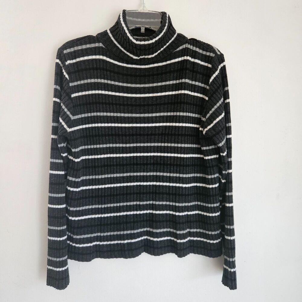Fiorlini International Sweater Womens Medium Gray White Stripe Turtleneck Vtg